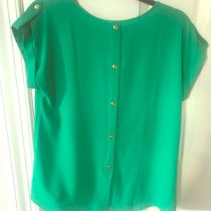 Emerald green blouse with gold button detail